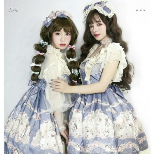 Loli Cos Princess Sweet Lolita Dress Cute Printing VintageLace Bowknot Victorian Dress Kawaii Girl Gothic Lolita JSK Dresses