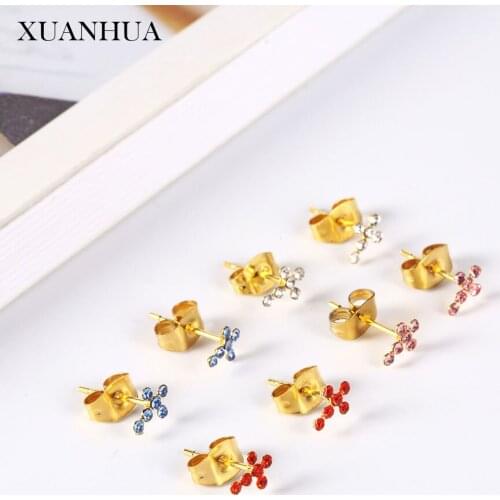 XUANHUA Cross Crystal Charm Earrings Stainless steel Jewelry Woman Vogue 2019 Stud Earrings For Women Fine Jewelry Accessories