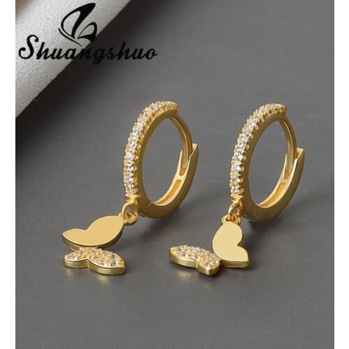 Shuangshuo 2021 Bohemian Butterfly Drop Earrings for Women Elegant Crystal Hoop Earring Korean Fashion Jewelry Gift Bijoux Femme