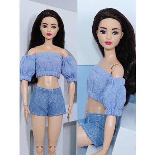 Blue top + jeans shorts / princess clothes set clothing outfit For 1/6 BJD Xinyi FR ST Barbie Doll / doll clothes