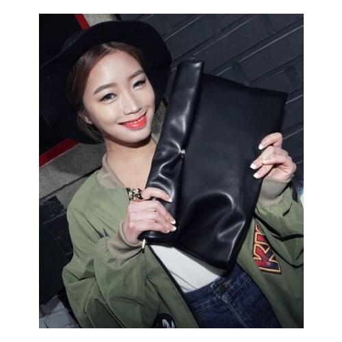 Kpop style candy color Womens Clutches fashion women envelope bags PU leather clutch evening bag female wallet Black