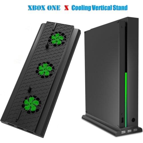 Vertical Stand with Cooling Fan support for Xbox one X, Console Dock Station Holder Cooler with 3 USB Ports For XBOX Accessories