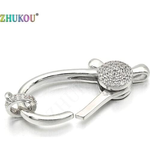 18*36mm Brass Cubic Zirconia Lobster Clasps Hooks for Diy Jewelry Findings Accessories, Mixed Color, Hole: 2.5mm, Model: VK53