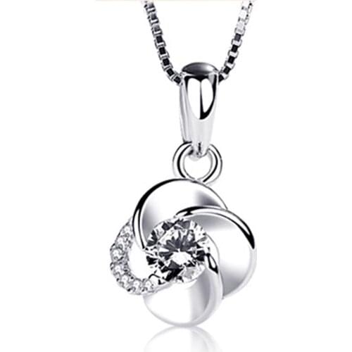 Women Fashion Twist Petal Rhinestone Silver Plated Pendant for Choker Necklace