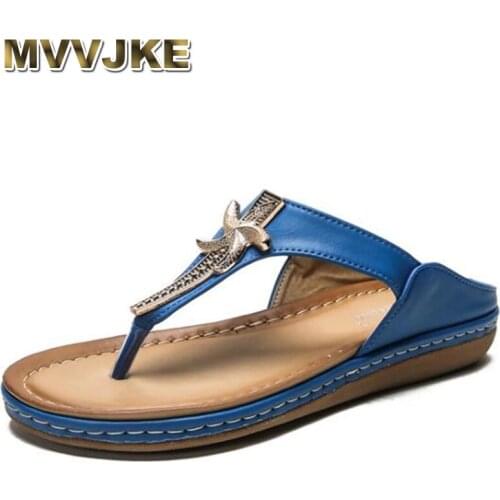 MVVJKESummer Sandals Shoes For Women Non-Slip Flat Shoes Female Filp Flops Bohemian Sandals Mental Decoration Womens Slippers