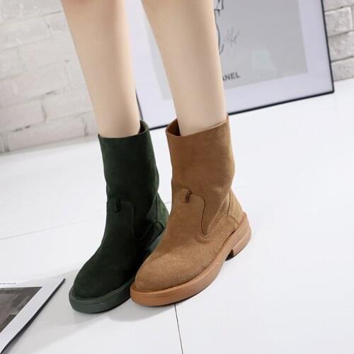 Spring Womens Shoes Casual Ankle Boots Slip-On Low Heels Female Genuine Leather Boots Female Flats Cow Suede 5 Colors OULYYYGO
