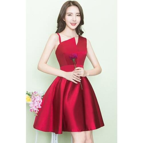 Women Short Satin Homecoming Dresses Scalloped One Shouler and One Spagehetti Strap Party Gown