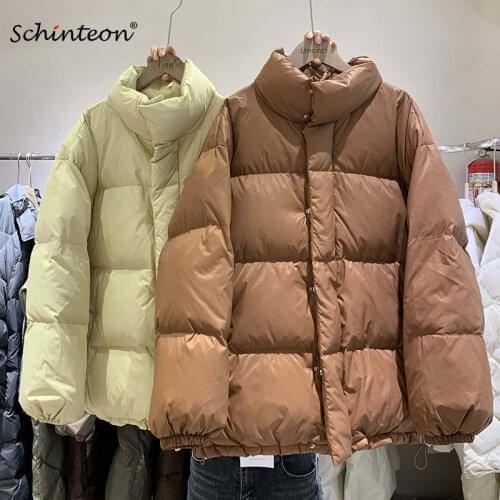 Schinteon Women Down Jacket Korean Style Autumn Winter Casual Loose Stand Collar Coat Warm Outwear 2021 New