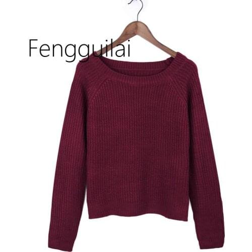 2020 Autumn winter women sweaters and pullovers korean style long sleeve casual crop sweater slim solid knitted jumpers sweter m