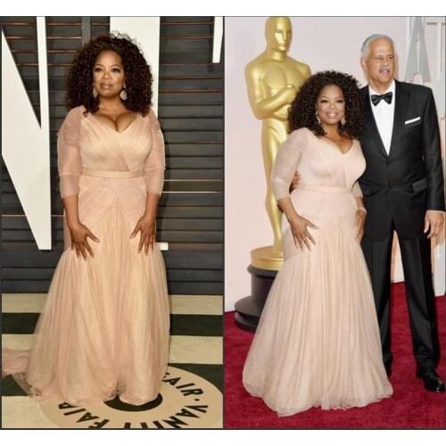 Plus Size Long Mother Dress V-neck Three Quarter Sleeve Evening Gown