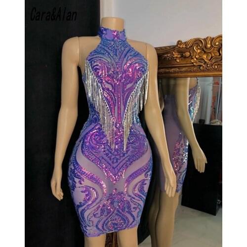 Graduation Robes Light Purple Short Prom Dresses For Women 2021 High Neck Sequin Applique Party Dress Vestidos De Cóctel