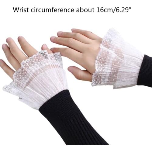 1 Pair Korean Women Girls Fake Flared Sleeves Lace Pleated Ruched False Cuffs Y1QD