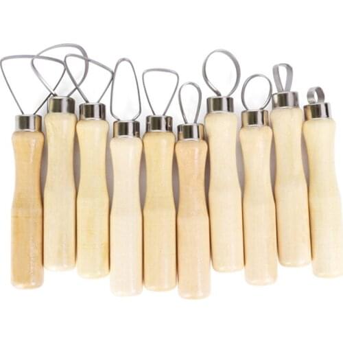 10Pcs DIY Pottery Clay Sculpting Tools Ceramic Carving Set Sculpture Polymer Shapers Wooden Handle Big Loop Supplies