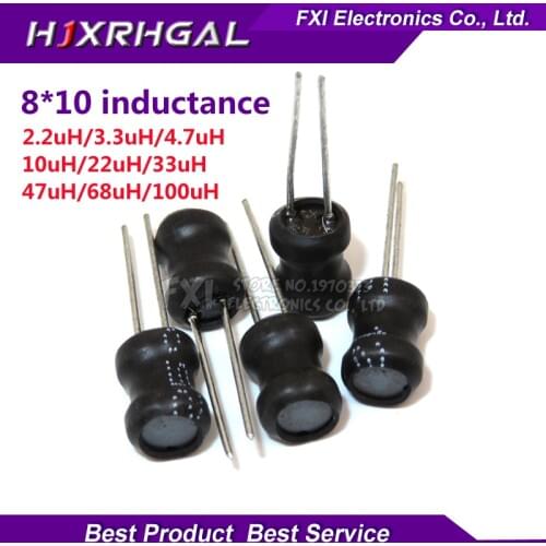 10pcs Unshielded Wirewound DIP power Inductor 0810(8*10mm) 2.2uH 3.3uH 4.7uH 10uH 22uH 33uH 47uH 68uH 100uH I-shaped inductance