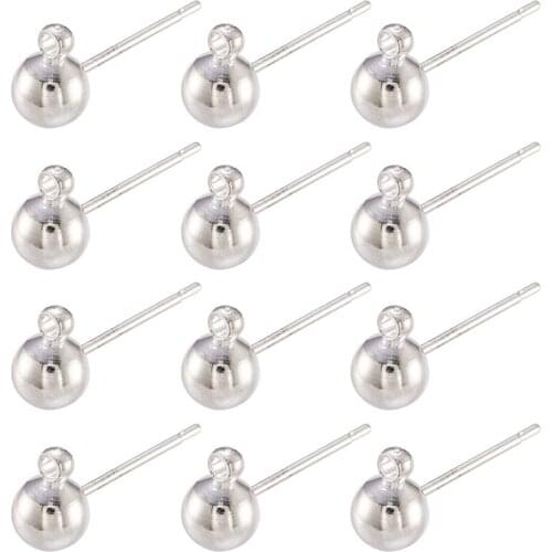 100pcs Brass Ball Post Ear Studs Earrinf Findings with Loop for Jewelry Making DIY Accessories