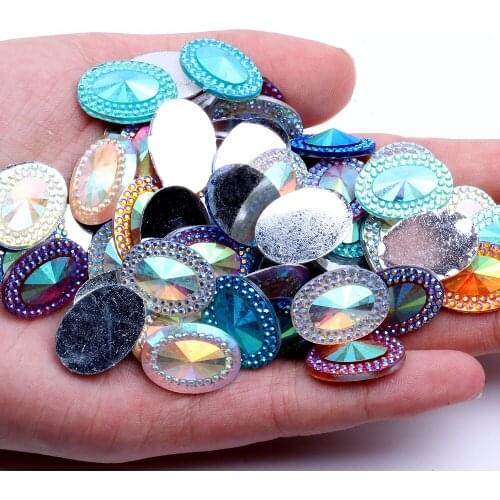 13x18mm 40pcs Many AB Colors Oval Shape Resin Rhinestones Cabochons Flatback For DIY Crafts Jewelry Clothing Making Decoration