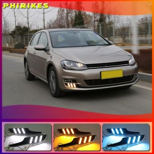 2PCS For Volkswagen Golf 7 MK7 2013-2016 Yellow Turn Signal Function LED Daytime Running Light Waterproof 12V Car DRL Lamp