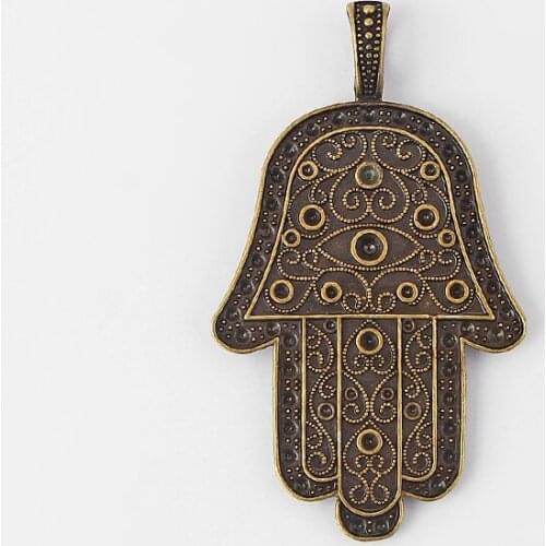2pcs Antique Bronze Large Charms Hamsa Hamd Eys Palm Pendant For Necklace Jewelry Mkaing Findings 69x40mm
