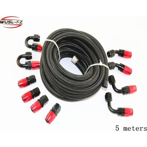 AN6 Nylon Braided Light Weight Oil Fuel Hose 5M Black+AN6 Swivel Fitting Black& Red Hose End Oil Cooler Kits