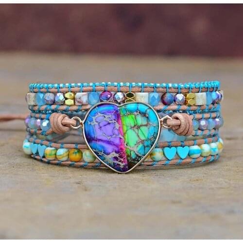 Mixed Color Love Shape Emperor Stone Bracelets 3 Layer Wrap Bracelet for Women Jewelry Friendship Charm Bracelet Dropshipping