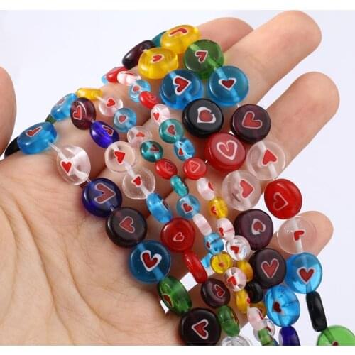 6mm 8mm 10mm Lampwork Glass Millefiori Beads Flat Round At Random Color Heart Loose Beads DIY Making Bracelets Jewelry,1Strand