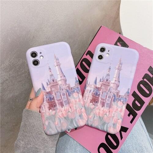 Retro Castle Sweet Flowers Tulips Oil Painting Art Phone Case For iPhone 12 11 Pro Max Xr Xs Max 7 8 Plus 7Plus Case Cute Cover