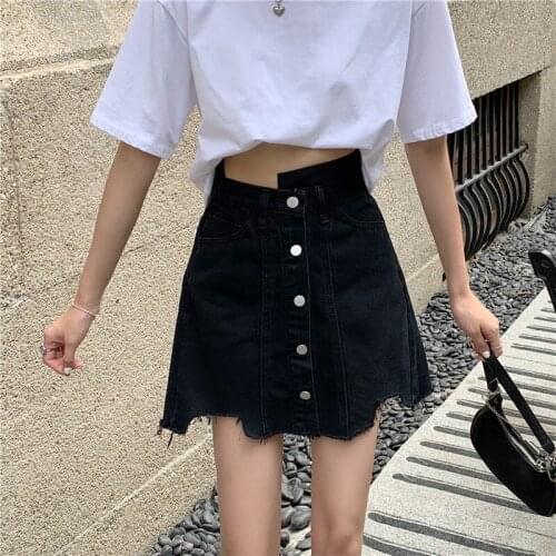 Black Short Skirt Female Spring and Summer High Waist Was Thin, Irregular Fringe Large Size A-line Package Hip Skirt Mini Skirt