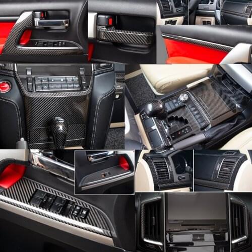 For Toyota Land Cruiser LC200 FJ200 3K Real Carbon Fiber Interior Car Window Lift Button Door Handle Gear Knob Head Cover