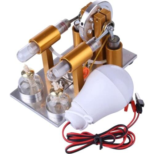 Double Cylinder Mini Hot Air Stirling Engine Motor Model Educational Steam Heat