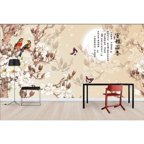 Custom wallpaper beautiful flower and bird mural Chinese TV background wall home decoration living room bedroom 3d wallpaper