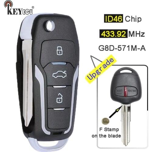 KEYECU 433.92MHz ID46 G8D-571M-A F Stamp On The Blade Upgraded Flip 2 Button Remote Key Fob for Mitsubishi MIT8 Left Blade
