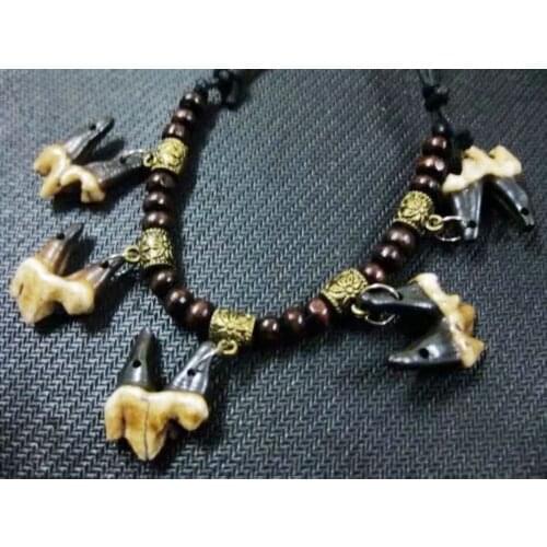 3 pcs Punk Style Tibet necklace Vintage Hot sale imitation wolf teeth beaded adjustable length couple amulet gift