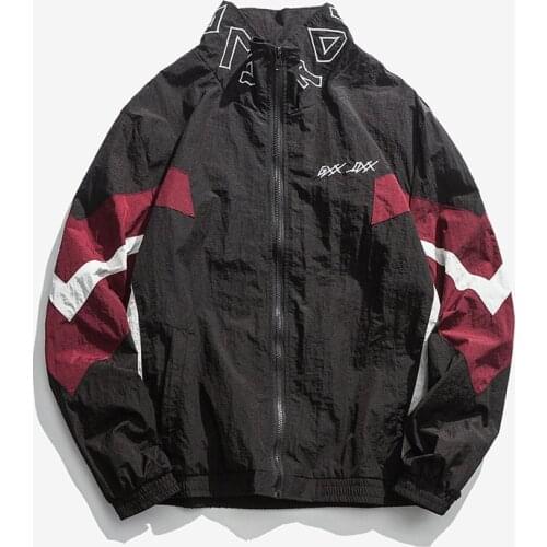 Vintage Color Block Zip Up Jackets Men Hiphop Autumn Spring Casual Patchwork Windbreaker Jackets Male Fashion Streetwear