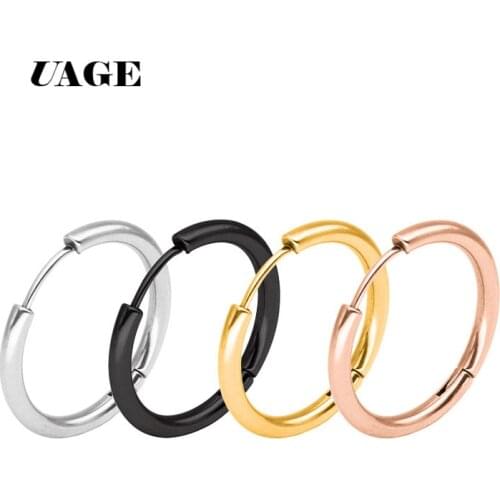 UAGE 6 Color 1 Pair Small Hoop Earrings Silver Color Stainless Steel Circle Hoop Earring for Women Men Ear Rings Clip Huggie