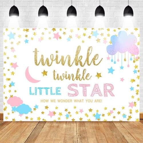 Mehofoto Twinkle Star Gender Reveal Backdrop Pink or Blue Stars White Background Boy or Girl Gender Reveal Banner Backdrops