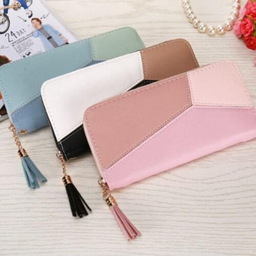 Fashion Geometric Luxury Brand Leather Women Long Zipper Coin Purses Tassel Design Clutch Wallet Female Money Credit Card Holder