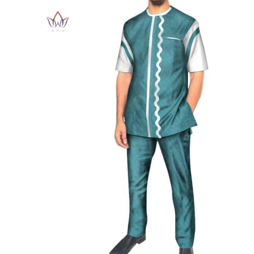 2021 Binta Realwax Men Top Shirt and Pant Trousers 2pcs Set African Men Clothes Print Peal Short Sleeve Shirt Dashiki WYN974