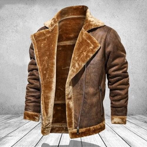 Men Clothing Winter Jacket 2020 Fashion Turn Down Collar Male Fur Fleece Thick Coats Mens Leather Outwear Streetwear Windbreaker