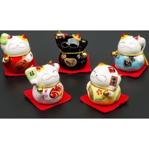 Set 5 PCS Mini Trumpet Ceramic Lucky Cat Cute Maneki Neko Home Car Decor Ornament Gift