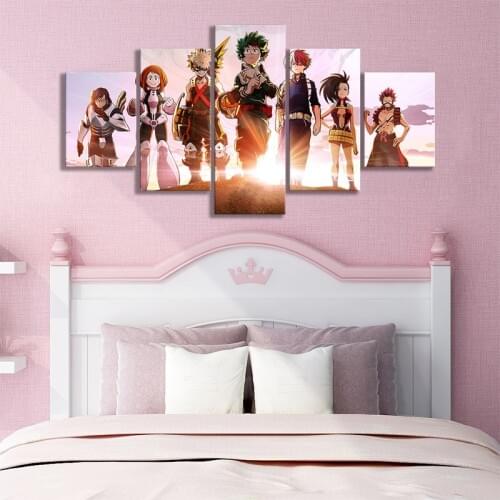 Wall Art Canvas My Hero Academia 5 Pcs Anime Character HD Print Modern Posters Modular Pictures Living Room Home Decor Painting