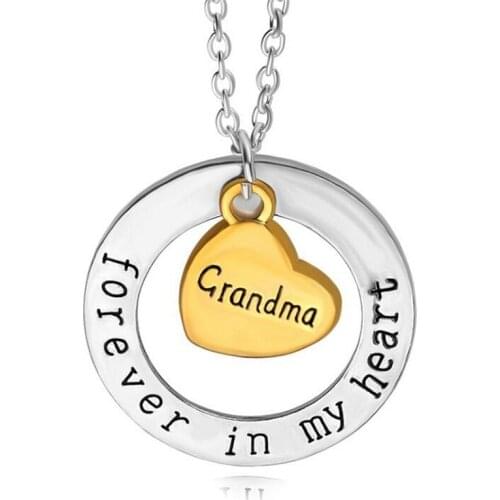 New Grandma Forever In My Heart Gold Heart Pendant Necklace Family Nana Nanny Grandmother For Women Jewelry Collier Gifts Party