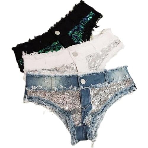New Sexy Low Waist Sequined Denim Shorts Jeans Skinny Clubwear Dj Dance Shorts