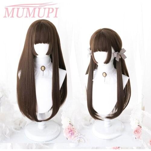 Lolita Wigs Synthetic Pink Long straight Hair with Bangs HimeCut Ombre Blue Black White Red Party Wig for Women Hair Extensions