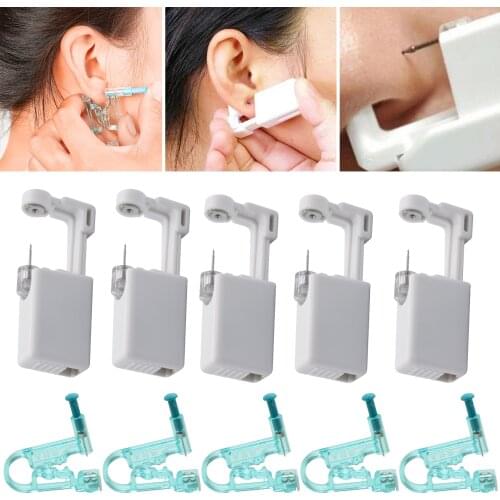 1/5pcs Ear Piercing Gun Kit Disposable Disinfect Safety Earring Piercer Machine Studs Nose Clip Body Jewelry Piercing Tool Guns