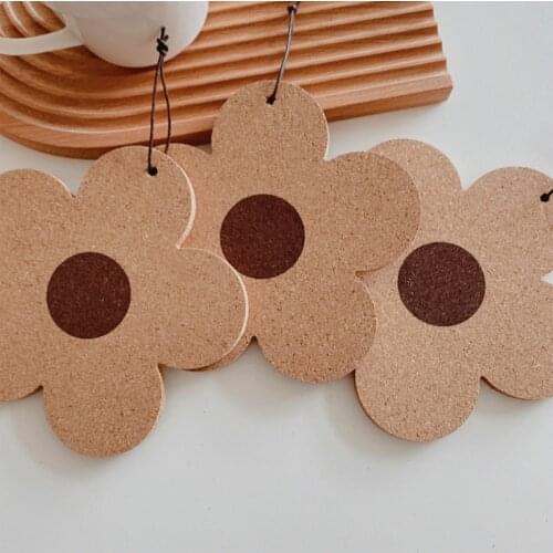 DUNXDECO Table Placemat Cup Pad Modern Simple Flora Cork Coaster Drink Cover Kitchen Gadgets Home Decoration 4PCS Set