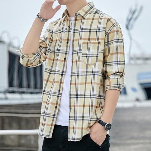 Spring Summer Fashion Mens Plaid Shirt Look Thin Top Long Sleeve Korean Casual blouse Student Loose Shirt All-match Jacket