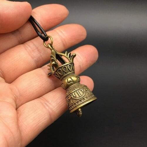 Collectable Chinese Brass Carved Tibetan Buddhism Gold Copper Pestle Diamond Bell Exquisite Small Pendant Statue