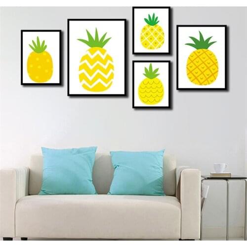 Spray Color Nordic Cartoon Fruit Pineapple Canvas Painting Wall Minimalist Style Picture Printing Poster Kitchen Room Decoration