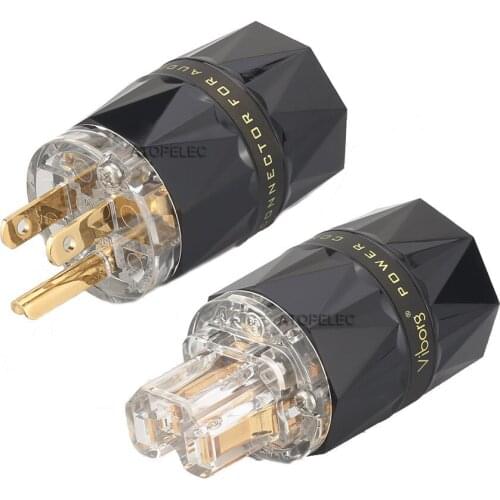 VIBORG Clear Diamond Shell 3u" 24K Gold Plated 99.998% Pure Red Copper US Male Plug / IEC Female Power Connector HiFi Audio 503
