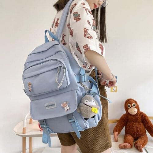 Large capacity solid color waterproof nylon backpack womens Fashion casual outing travel backpack Young teenager cute girl bag